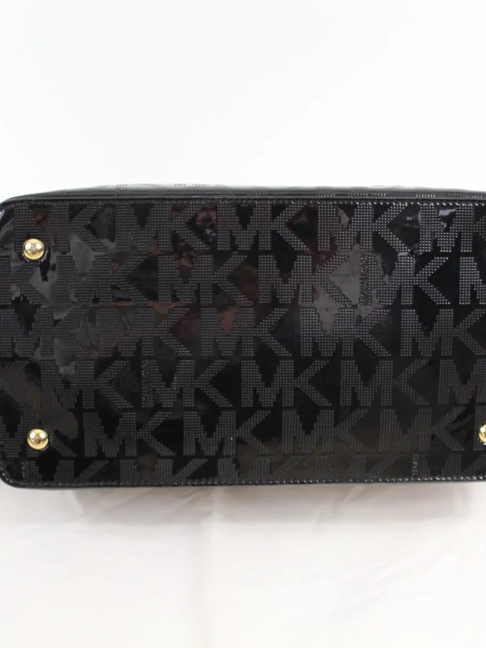 Michael Kors MK Logo Tote Black Patent PVC Large‎ Shoulder Bag Gold